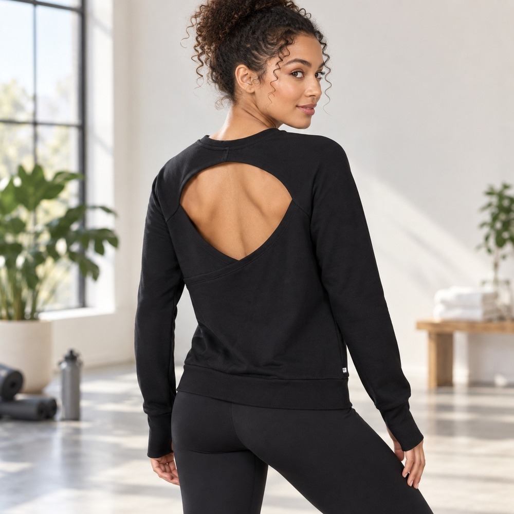 Fabletics Ginger Pullover Women XS Black Open Back French Terry NWT